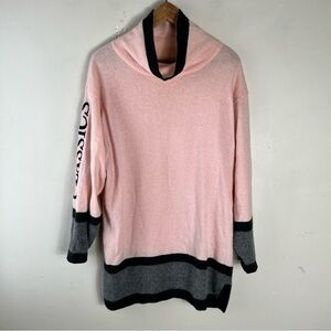 Vintage Mondi Grey Pink Wool Angora Tunic Cowl Neck Sweater Size 38 US Medium